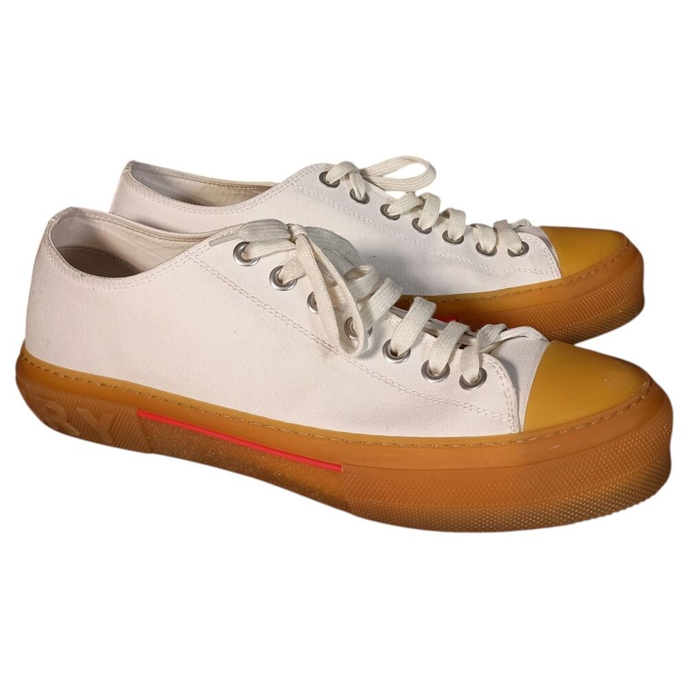 Burberry Jack Sneakers Shoes Mens 45.5/US 11.5 White Cotton Low Top Lace Up Logo - Picture 2 of 16